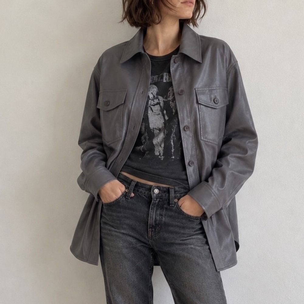 Wilfred Ganna Charcoal Vegan Leather Shirt Jacket Small Indie 90s Grunge